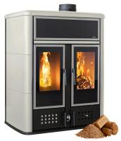 Klover DUAL Hybrid Kombi Kaminofen Holz Pellet wasserführend Avorio 27,4 kw